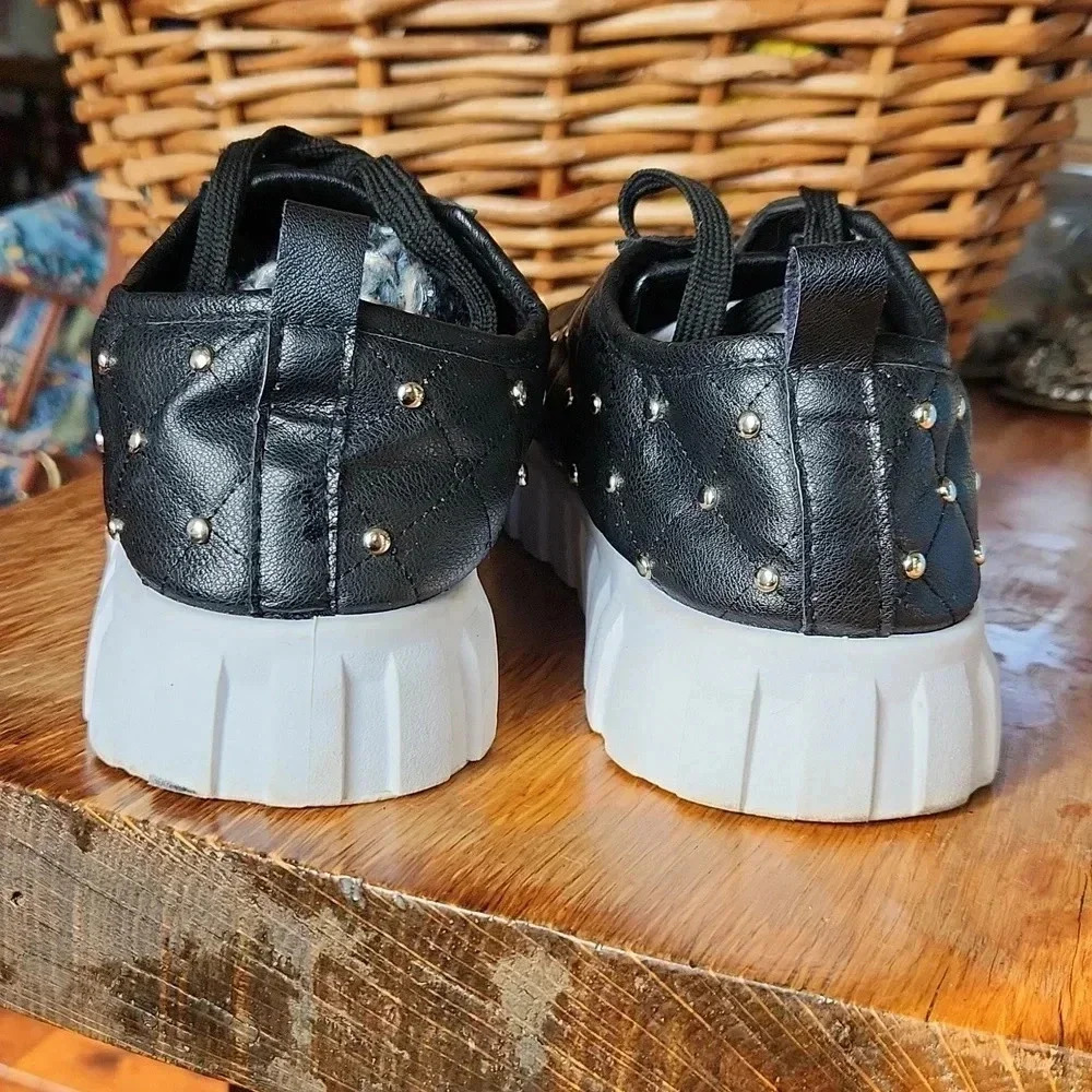 Quilted Embellished Sneakers sz 10‎ Black edgy punk - Picture 3 of 15